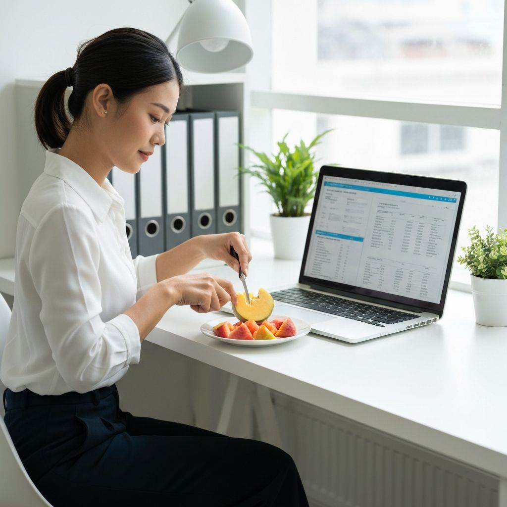 Professional eating at workplace